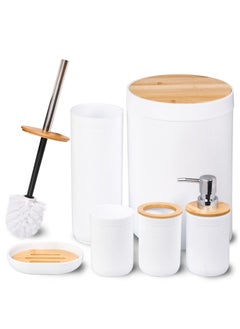 اشتري 6 Piece Practical Bamboo Bathroom Accessory Set Toilet Kit for Home Washing Room Toilet في السعودية