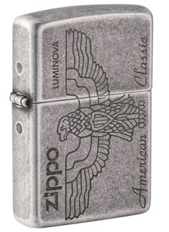 Buy Zippo MP223394 121FB Zippo American Classic Antique Silver Windproof Lighter in UAE