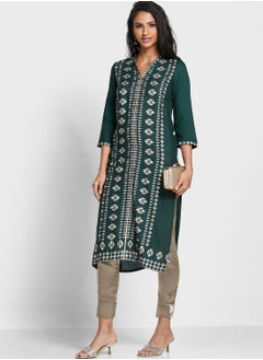 Buy Notch Neck Printed Kurti in Saudi Arabia