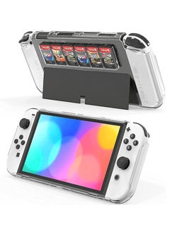 اشتري Protective Case for Switch OLED Model with Game Card Storage, Hard Plastic PC Cover for Nintendo Switch OLED Model Joycon Controller, Shockproof Protector with NS OLED Model (Transparent) في الامارات