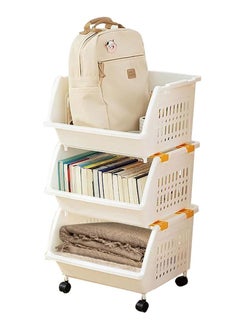 اشتري Plastic Rolling Utility Cart Storage Shelf 3 Tier Large Bathroom Storage Basket Toys Rolling Storage Cart Trolley with Wheels Easy Assembly for Bathroom Kicthen Livingroom 39 * 34 * 91cm في الامارات