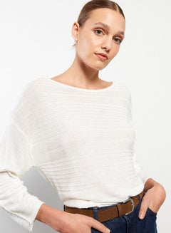 Buy Boat Neck Self-Patterned Long Sleeve Women's Knitwear Sweater in Saudi Arabia