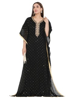 Buy ELEGANT GOLD STONE HAND BEADING STYLISH SHINY CHIFFON ARABIC KAFTAN JALABIYA DRESS in Saudi Arabia