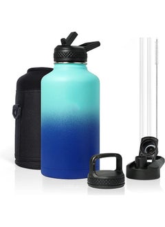 اشتري 64 oz Insulated Water Bottle, Half Gallon Vacuum Stainless Steel Sports Water Jug with 3 Lids & Brush, BPA-free Reusable Double Walled Thermos Mug Canteen for Sports Outdoor Camping في السعودية