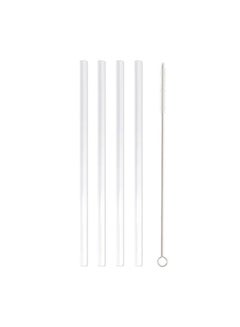 Buy Brightly Labs Reusable Glass Drinking Straws, Clear Glass Straws for Drinking for Milkshakes, Frozen Drinks, Smoothies, Tea, Juice, Set of 4  (clear) and Cleaning Brush in UAE