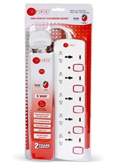 اشتري "Japan Universal Extension Cord – 5-Way 3M with 5 Universal Sockets, Shock Proof, 250V, White" في الامارات