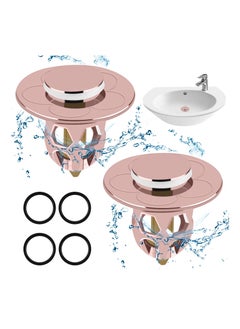 اشتري 2PCS Universal Pop Up Sink Plug, Brass Bounce Core Stopper Sink Drain Stoppers Push-Type Drain Plug Leakproof Basin Plug for Ø34-40mm Drain Holes Wash Basin, Bathroom, Kitchen (Rose Gold) في السعودية