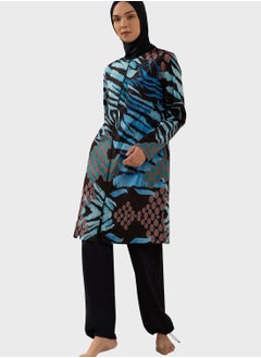 Buy Printed Zip Detail Burkini Set in UAE