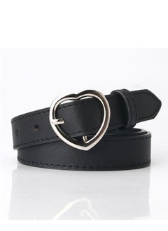 Buy Women's All-purpose Denim Pants With Heart-shaped Pin Buckle Belt 105cm Black in UAE