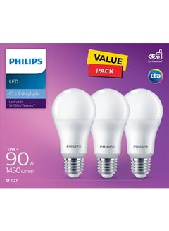 Buy 3-Piece 13W Non-Dimmable LED Bulb Daylight 6500K in Saudi Arabia