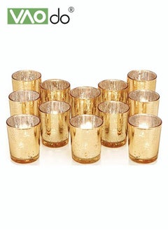 اشتري 12PCS Glass Candle Holder Golden Aromatherapy Candle Candlestick Cup for Home Wedding Birthday Party Dinner Table Decor Valentines في السعودية