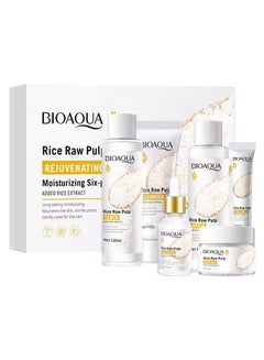 اشتري 6pcs/set BIOAQUA Rice Raw Pulp Skin Care Sets Face Cream Serum Anti wrinkle Moisturizing Facial Cleanser Toner Korean Face Care في الامارات