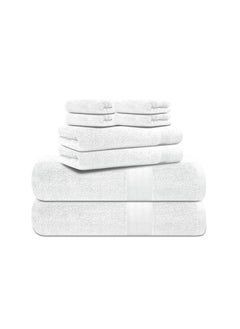 Buy 8 pc Luxury Home Linen, 100% Premium Cotton, 550 gsm, High Quality Weaving, Durable, Soft and Absorbent,  2 Bath Towel 70x140cm, 2 Hand Towel 40x70cm, 4 Face Towel 30x30cm, White, Made in Pakistan in UAE