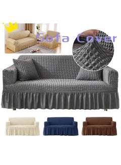 Buy sofa cover 3 seater Super Stretchable Wrinkle-free Full Coverage Couch Slipcover Exquisitely Detailed Slip Flexible Resistant Jacquard Sofa Cover Dark Grey 140-280cm in Saudi Arabia