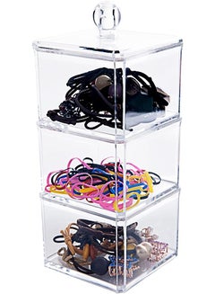 Buy Accessories Organizer for Girls, BLVRYVIO Bathroom Containers for Headband, Bows,Hair Tie,Hair Tools,Scrunchie,Cotton Swab Organization, Clear 3 Stackable Acrylic Holder with Lids for Organizing in UAE