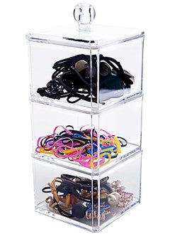 Buy Accessories Organizer for Girls, BLVRYVIO Bathroom Containers for Headband, Bows,Hair Tie,Hair Tools,Scrunchie,Cotton Swab Organization, Clear 3 Stackable Acrylic Holder with Lids for Organizing in UAE