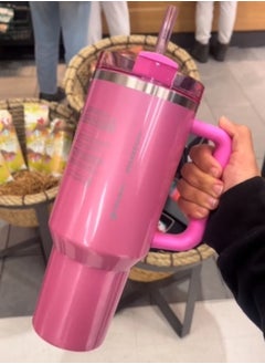 اشتري Stanley Quencher H2.0 FlowState Stainless Steel Vacuum Insulated Tumbler with Lid and Straw for Water, Iced Tea or Coffee, Smoothie and More, Starbucks Pink, 40 oz في الامارات