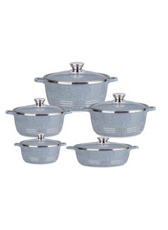 Buy 10-Piece Granite Cookware Set Grey/Clear Very Small Casserole 20, Small Casserole 24, Medium Casserole 28, Large Casserole 32, Shallow Casserole 28cm in UAE