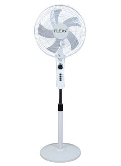 Buy 16 Inch Stainless Steel Stand Fan | Pedestal Floor Cooling Fan For Home And Outdoor Use | 5 Leaf 3 Speed Powerful Electric Tower Fan in UAE