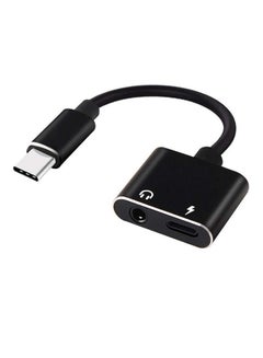Buy USB Type- C And Charger 2 in 1 Headphone Audio Jack Cable Adapter Black in Saudi Arabia