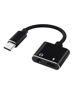 اشتري محول كابل 2 في 1 بمنفذ لقابس السماعات وشاحن USB Type- C أسود في السعودية