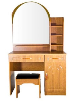 Buy Al Wadi Furniture U Shaped Wooden Dresser | Dressing Table | Vanity Table | Makeup Table with Mirror and Stool, Oak Cherry 160 x 80 x 42 cm in UAE