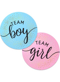 اشتري 80 Sheets Gender Reveal Stickers with Gold Foil - Team Boy and Team Girl Labels for Baby Shower Invitations and Voting Games, Pink and Blue Circle Labels for Celebrations. في الامارات