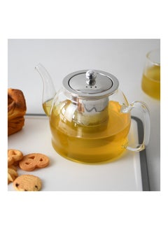 Buy Tea Pot 1000ml With Stainless Steel Filter Borosilicate Glass, Tea Pot Infuser, with Stylish Design, Great For Loose Leaf Tea, Blooming Tea, Tea Bags & Fruit Infused Water in UAE