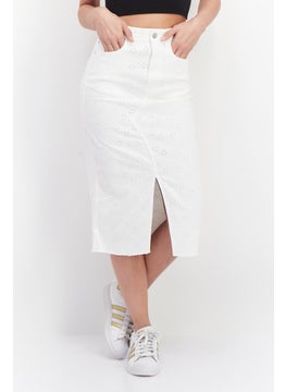 Buy Women Textured Casual Midi Skirts, White in UAE