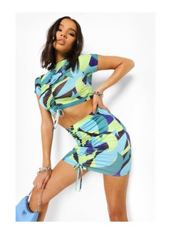 Buy Abstract Print Ruched Crop & Skirt in Saudi Arabia