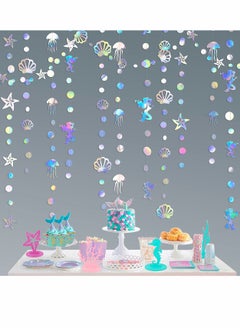 Buy Iridescent Mermaid Garland with Jellyfish Seashell Starfish Pearl Holographic Paper Streamer for Little Mermaid Rainbow Theme Birthday Bachelorette Baby Shower Under The Sea Party Decorations 52 Ft in Saudi Arabia