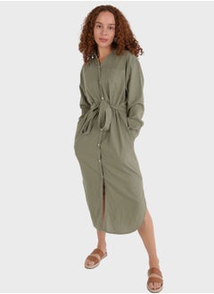 Buy Tie Detail Button Down Dress in UAE