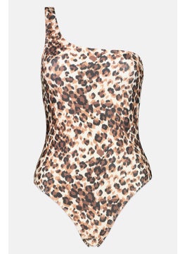 Buy Women  Animal Print Lightly Padded One Piece Swimwear, Brown Combo in UAE