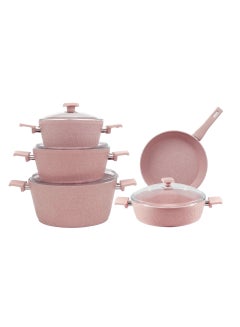 اشتري 9-Piece Milena Grand Cookware Set Pink 20 + 24 + 28 cm Deep Pot / 28 cm low pot / 28 cm frypan في الامارات