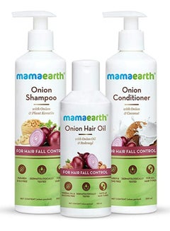 Buy Mamaearth Anti Hair Fall Spa Range with Onion Hair Oil + Onion Shampoo + Onion Conditioner for Hair Fall Control in UAE