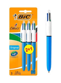 Buy BIC Retractable Ballpoint Pens, Original 4 Colours with a Medium Point (1.0mm), Pack of 3 in UAE