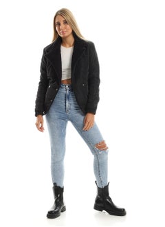 Buy Double Breast Fur Collar Bomber Jacket - Black in Egypt