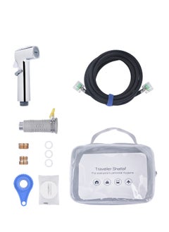 اشتري Promotional Travel Shattaf bidet kit. High pressure sprayer with 3 Meter Hose. 1pc compressed washing towel. 2 x Connectors - Quick Connector + Universal Silicone connector. في السعودية