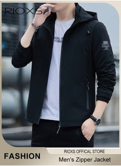 اشتري Men's Waterproof and Windproof Slim Fit Outdoor Jacket Autumn Crew Hooded Lined Full Zipper Lightweight Jacket في السعودية