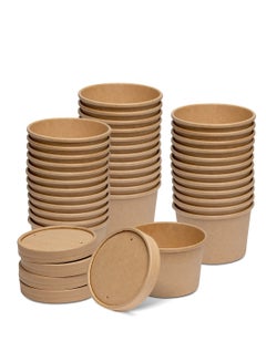Buy 25 Sets Disposable Cups Paper Food Containers With Vented Lids for Hot Soup Bowls Disposable Ice Cream Cups Kraft in Saudi Arabia