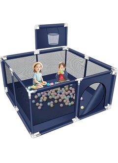 Buy Foldable Baby Playpen With Safety Fence And Basketball Hoop For Indoor Outdoor, Blue, 50 inches in Saudi Arabia