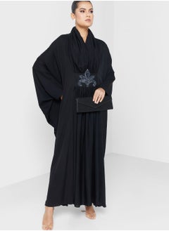 Buy Embellished Cape Sleeve Plisse Abaya in Saudi Arabia