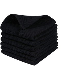 اشتري 6 Pack Cotton Waffle Weave Kitchen Dish Cloths,12x12 Inches Soft Absorbent Quick Drying Dish Towels(Black) في السعودية