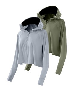 Buy UV Protection Clothing, 2 Pcs Sun Protection Hoodie Jacket Full Zip UV Block Clothing for Women in UAE