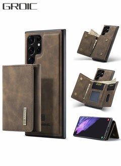 Buy Samsung Galaxy S23 Ultra 2 in 1 Clutch Wallet Phone Cover, Vintage Slim Leather Case Magnetic Detachable Tri-Fold Wallet Shell, S23 Ultra 6.8" Leather Case with Card Holder Pocket Slim Case in UAE