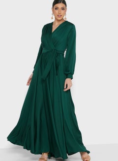 Buy Wrap Detail Belted Dress in UAE
