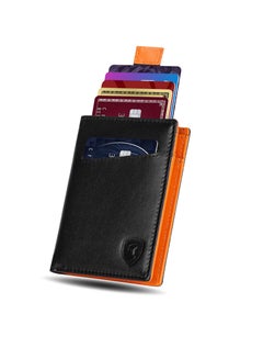 Buy RFID Genuine Leather Minimalist Bifold Wallet For Men Black Orange in Saudi Arabia