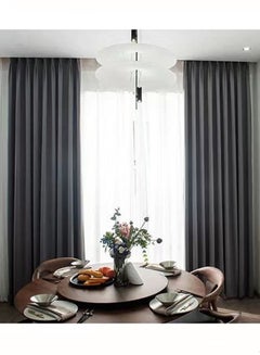 Buy 2-Piece Blackout Window Curtain Polyester Dark Grey 240 x 150 Centimeter in UAE