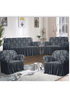 Buy Sofa Cover Jacquard 4-Pieces Set of 7-Seater (3+2+1+1) Super Stretchable Anti-Wrinkle Slip Resistant Furniture Protector in Saudi Arabia