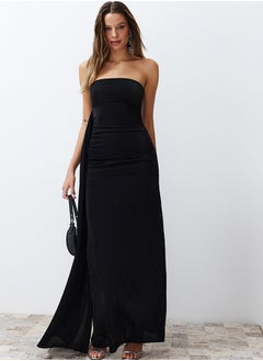 اشتري Black Shiny Knitted Long Evening Evening Dress TPRSS24AE00093 في مصر